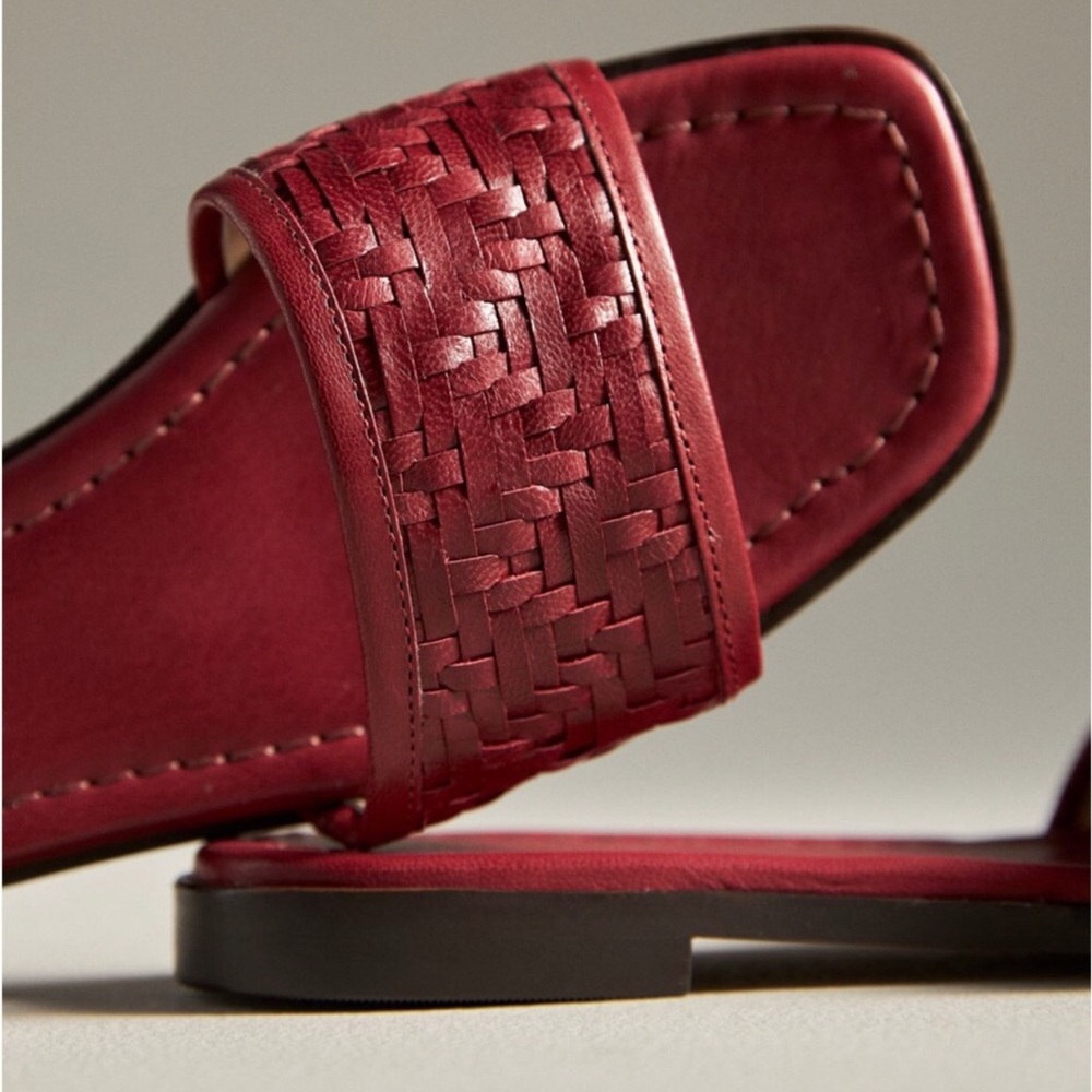 Anthropology Woven Leather Slide Sandals - Deep Red